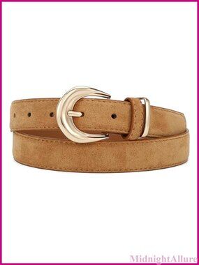 Faux Suede Belt with Gold Buckle 1 Inch Wide Casual Elegant Waist Belt